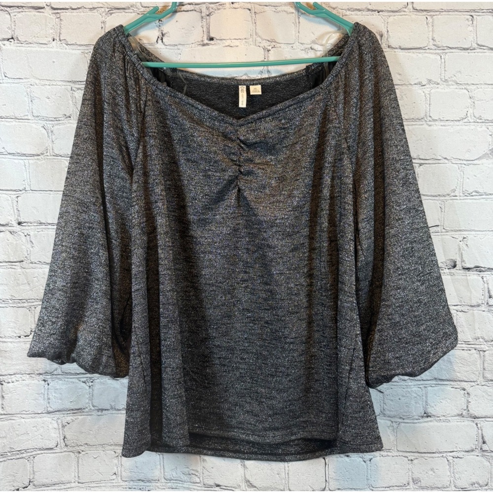 Cato XL Gray Tunic Top 3/4 Sleeve Ruched Scoop Neck Blouse